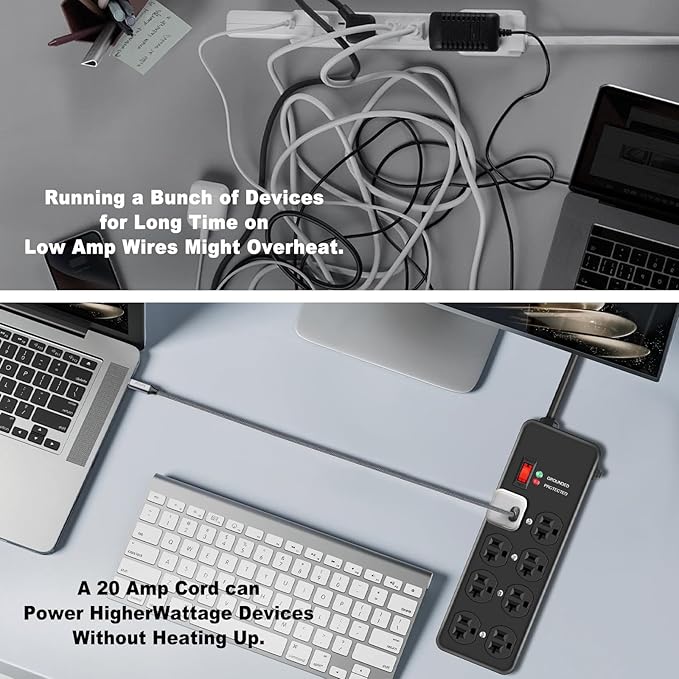 Heavy Duty Surge Protector 20Amp, Metal Power Strip - Image 5