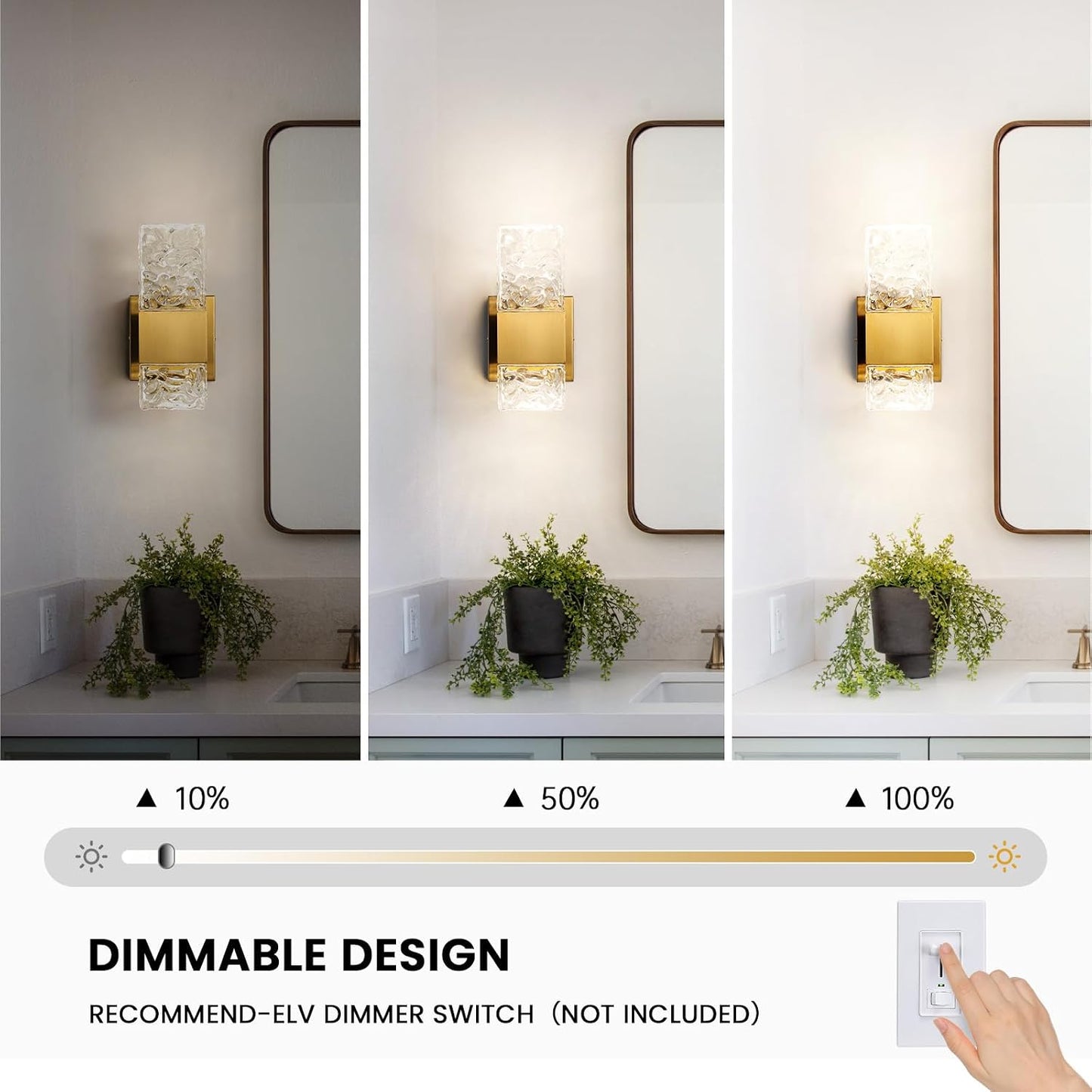 Epinl Gold Sconces Wall Lighting - Crystal Wall Sconces Set of Two Modern Bathroom Vanity Light Fixtures Hardwire Modern 4000K Dimmable LED Wall Mounted Sconces for Hallway Living Room