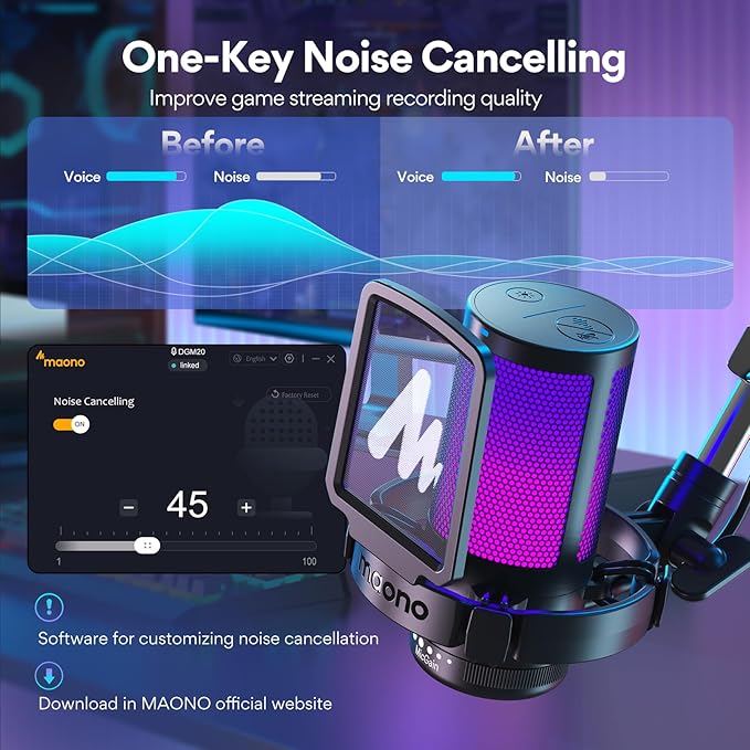MAONO Gaming USB Microphone, Noise Cancellation Condenser Mic - Image 2