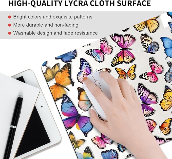Rainbow Butterfl Square Mouse pad, Waterproof, Anti Slip Rubber Base, Computer - Image 3