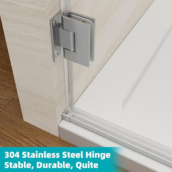 Pivot Swing Shower Door, Adjustable Width 58.9-60" W x 74" H Semi-Frameless - Image 5