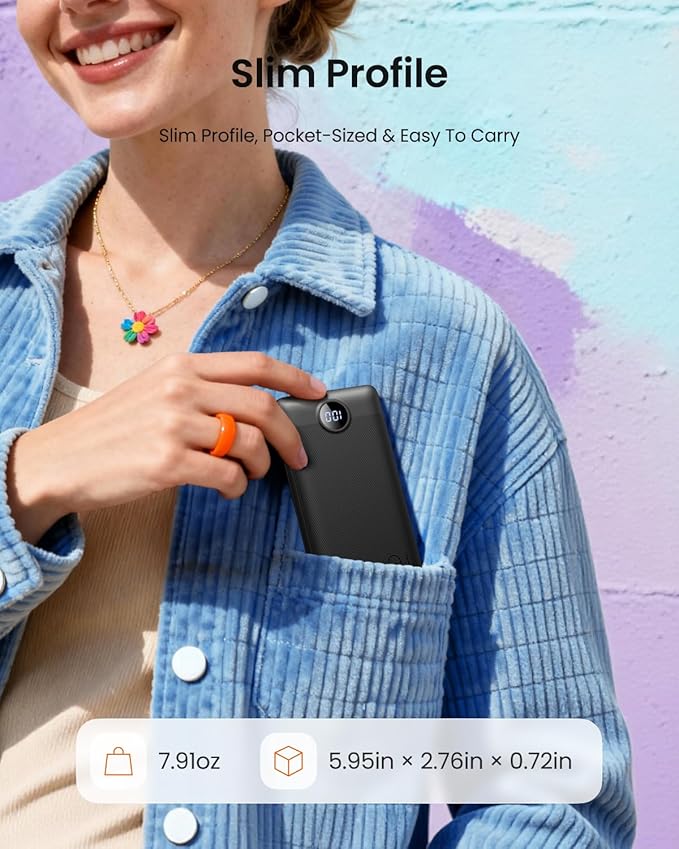 Coowisty Portable Charger with Wall Plug, Slim USB C Power Bank with Built-in - Image 4
