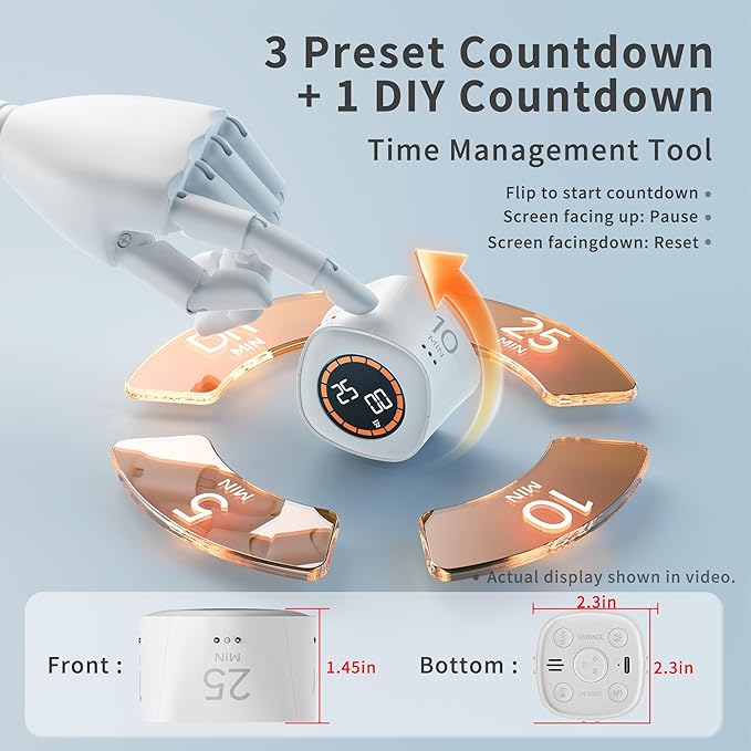 VEWINGL Cube Productivity Timer, 5/10/25/DIY Min Presets + Count-Up Mode - Image 2