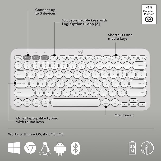 Logitech Pebble 2 Combo for Mac, Wireless Keyboard and Mouse, Quiet and Portable - Image 6