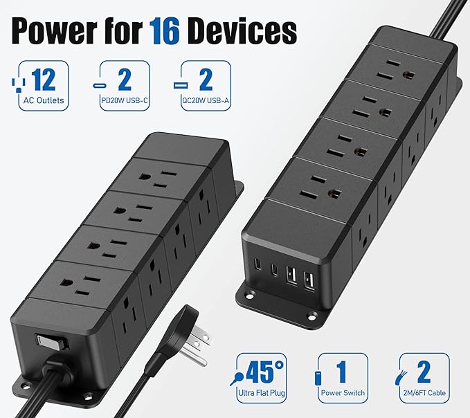 40W Fast Charging Under Desk Power Strip - Image 3