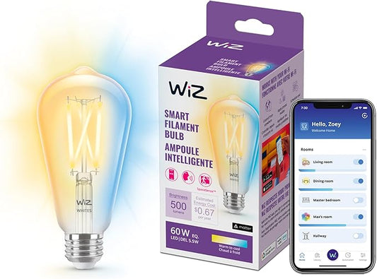 WiZ Connected 60W ST19 Tunable White Filament LED Smart Light Bulbs by WiZConnectedLighting