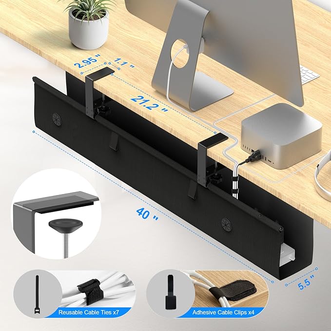 KIGJU Under Desk Cable Management Tray, 40-inch No-Drill Cord Organizer - Image 7