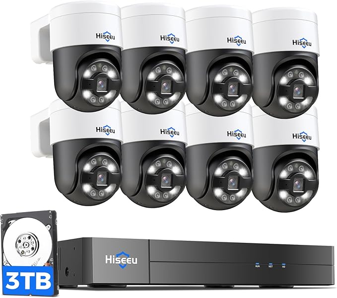【Human Tracking+300°Pan 90°Tilt】 Hiseeu 4K PoE Security Camera System, Wired by Hiseeu
