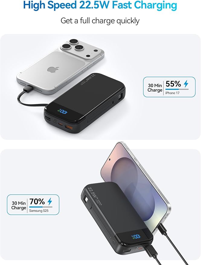 LENGSUM Portable Charger Power Bank Built-in Cables, 32000mAh 22.5W USB C Fast - Image 2