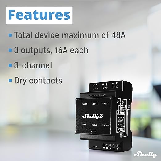 Shelly Pro 3 | Wi-Fi & LAN, 3-Channel Smart Relay | Home & Facility Automation - Image 2