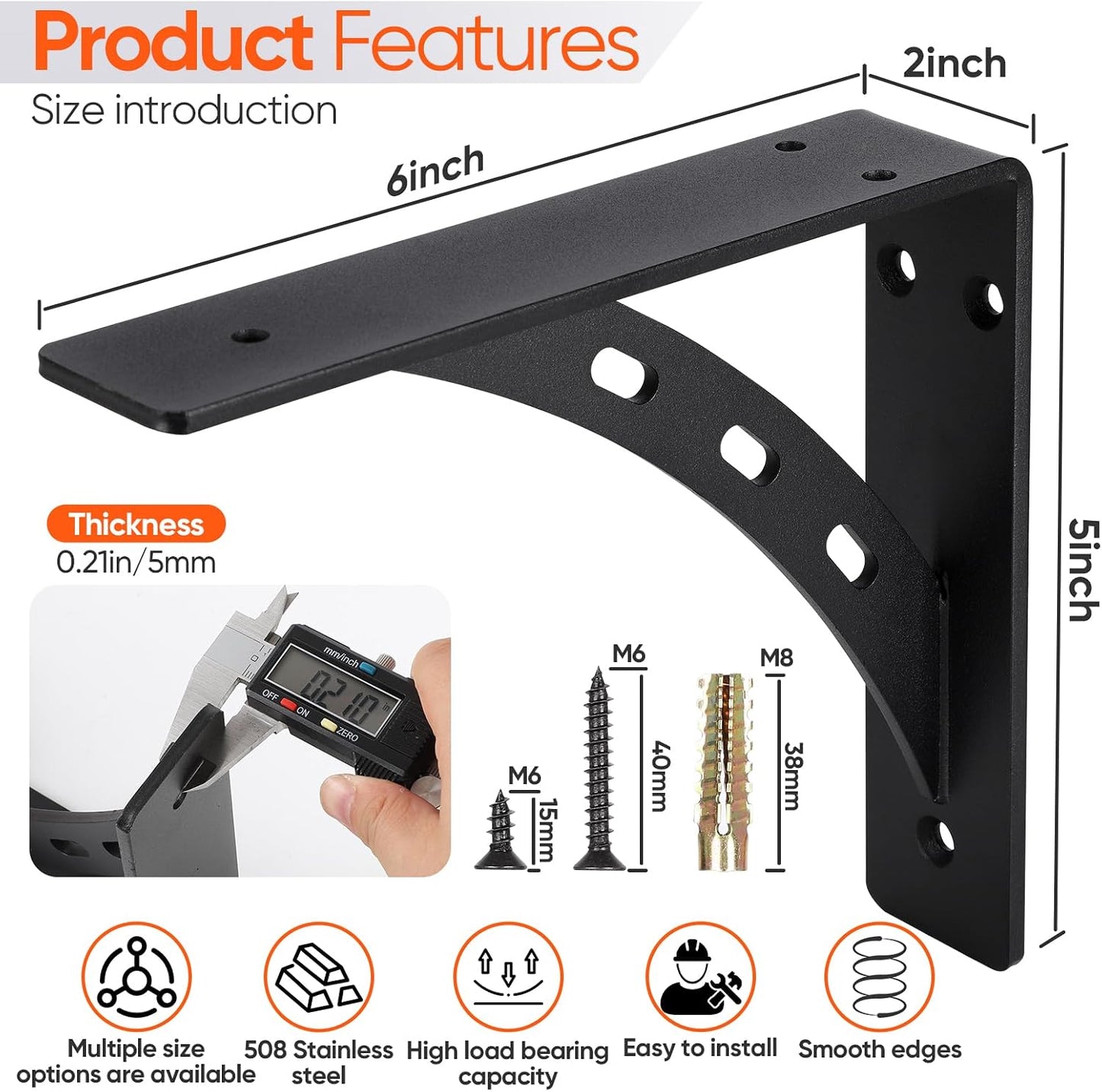4-Pack Countertop Support Brackets 6"x5"x2", | Floating Shelf Bracket, Mantel Corbels, For Quartz/Granite/Wood/Concrete/Laminate