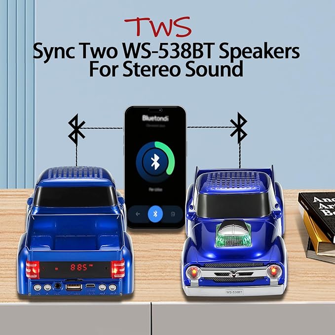 WSTER WS-538 Retro Pickup Truck Bluetooth Replica Speaker – Portable Wireless - Image 4