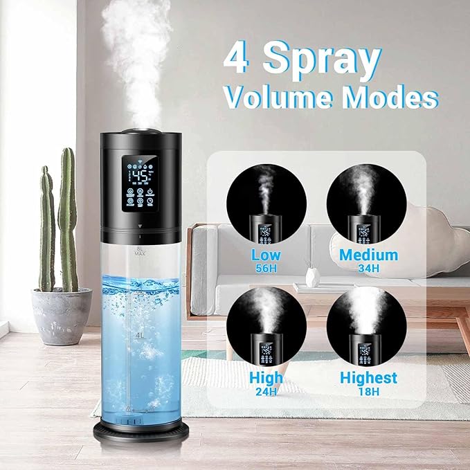8L/2.1 Gal Humidifiers for Bedroom Large Room, 4 Levels Cool Mist Humidifier - Image 2