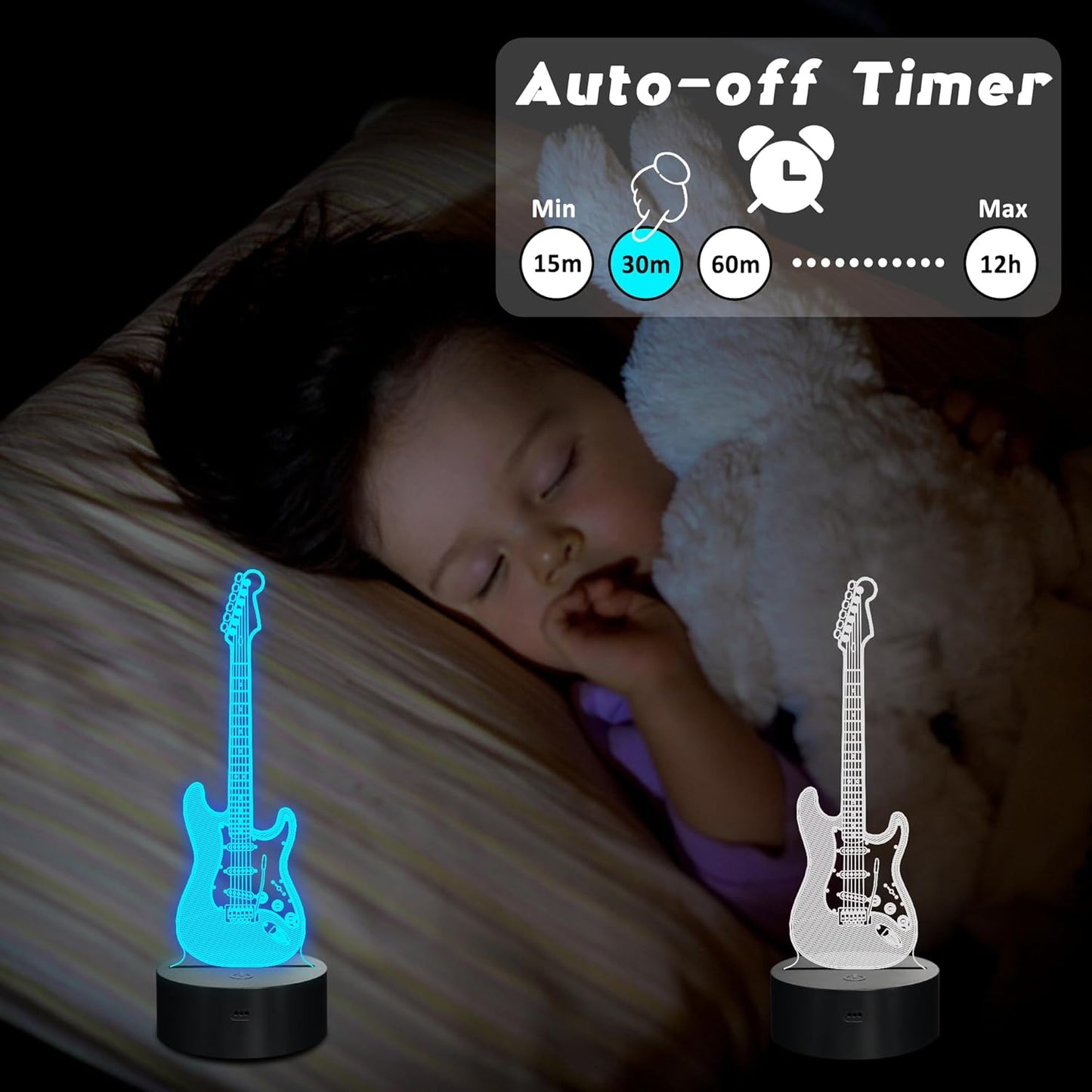CoolGift Mart Electric Guitar Night Light, 3D LED Optical Illusion Lamp with Remote Control and Timer, Gifts for Guitar Players Guitarists Music Lovers