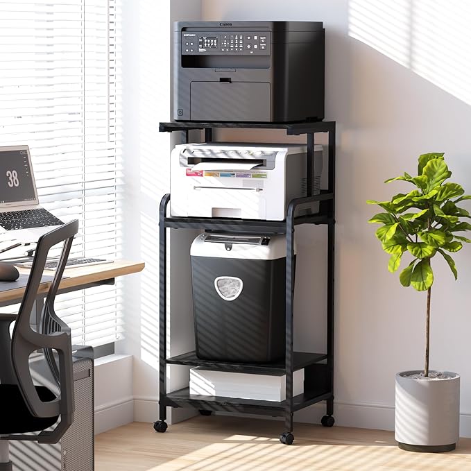 Arbuxzuy 4 Tier Stand with Storage Shelf, Tall Mobile Printer Table - Image 3