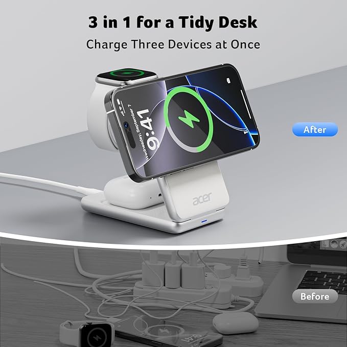 Acer 3 in 1 Charging Station for iPhone, Wireless Charger Stand, 15W Fast - Image 4