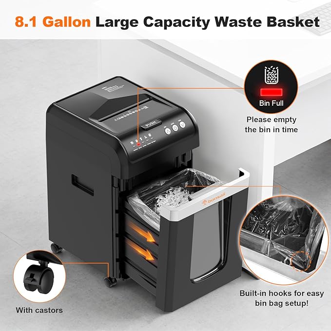 Bonsaii Paper Shredder Heavy Duty, 200-Sheet Auto Feed Micro-Cut 60 Minutes - Image 4