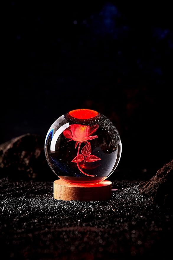 3D Rose Crystal Ball Lamp, 3.15 inch Crystal Ball Night Light - Image 6