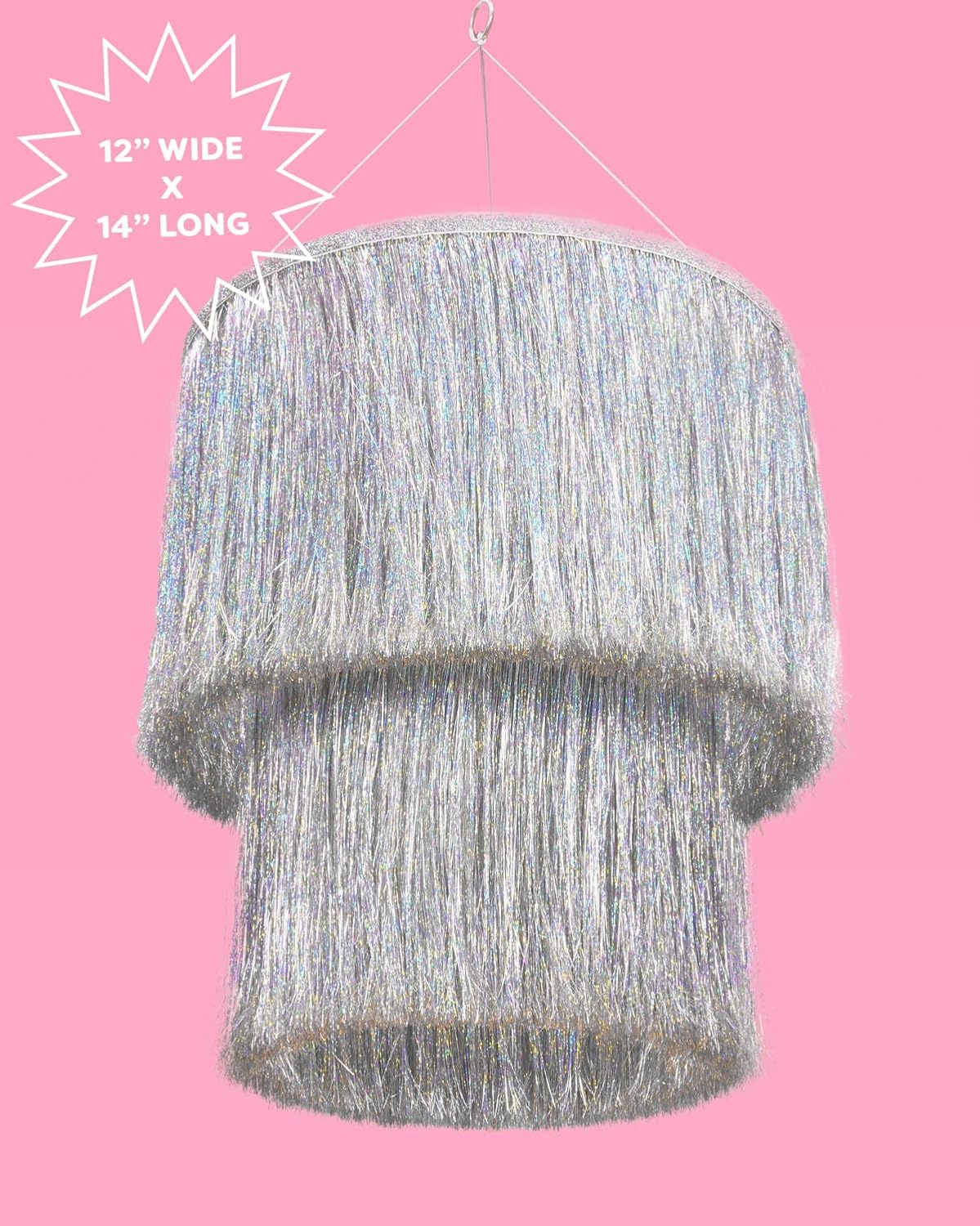 xo, Fetti Fringe Tinsel Chandelier Iridescent Silver Foil 16" | Party Decor | Bachelorette, Decorations, Birthday Photo Booth Supplies, New Years Eve, HBD