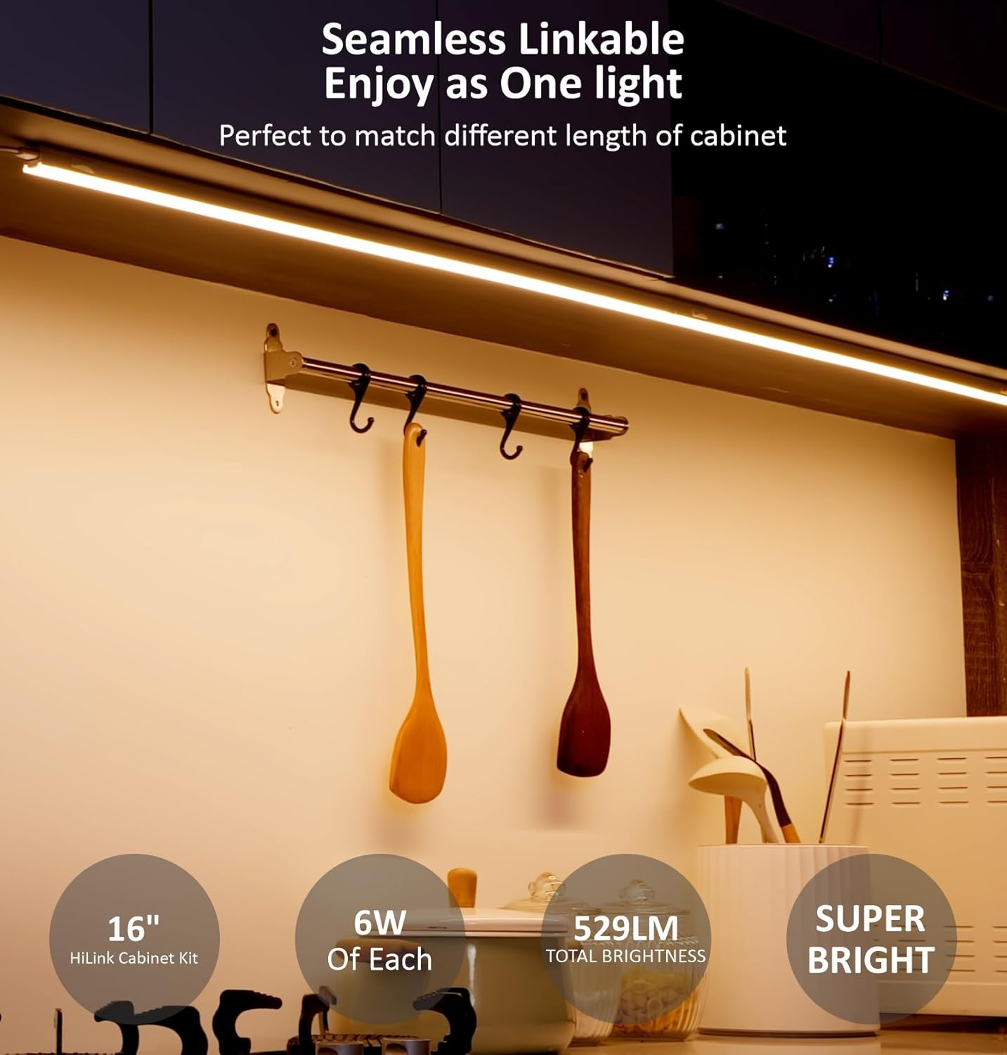 Leetdud Under Cabinet Lighting Plug in, 16 Inch 1 Pc, Linkable AC120V 3CCT 3000K/4000K/5000K Ultra Slim, LED Under Cabinet Lights for Counter Light, Kitchen, Shelf, Sink, Workshop, Desk, White