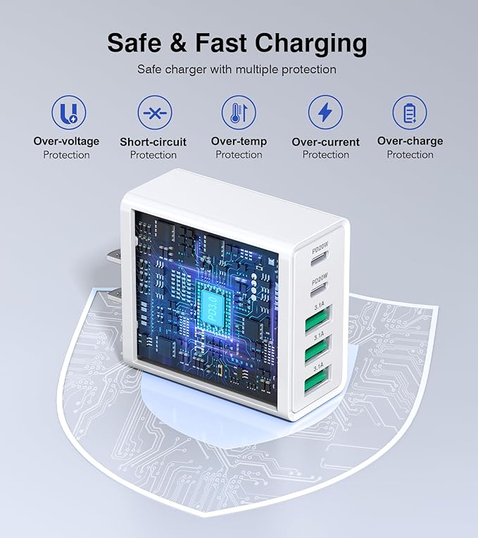 USB C Wall Charger, 60W USB C Charger Block 5-Port PD Fast Charging Blocks + QC - Image 4