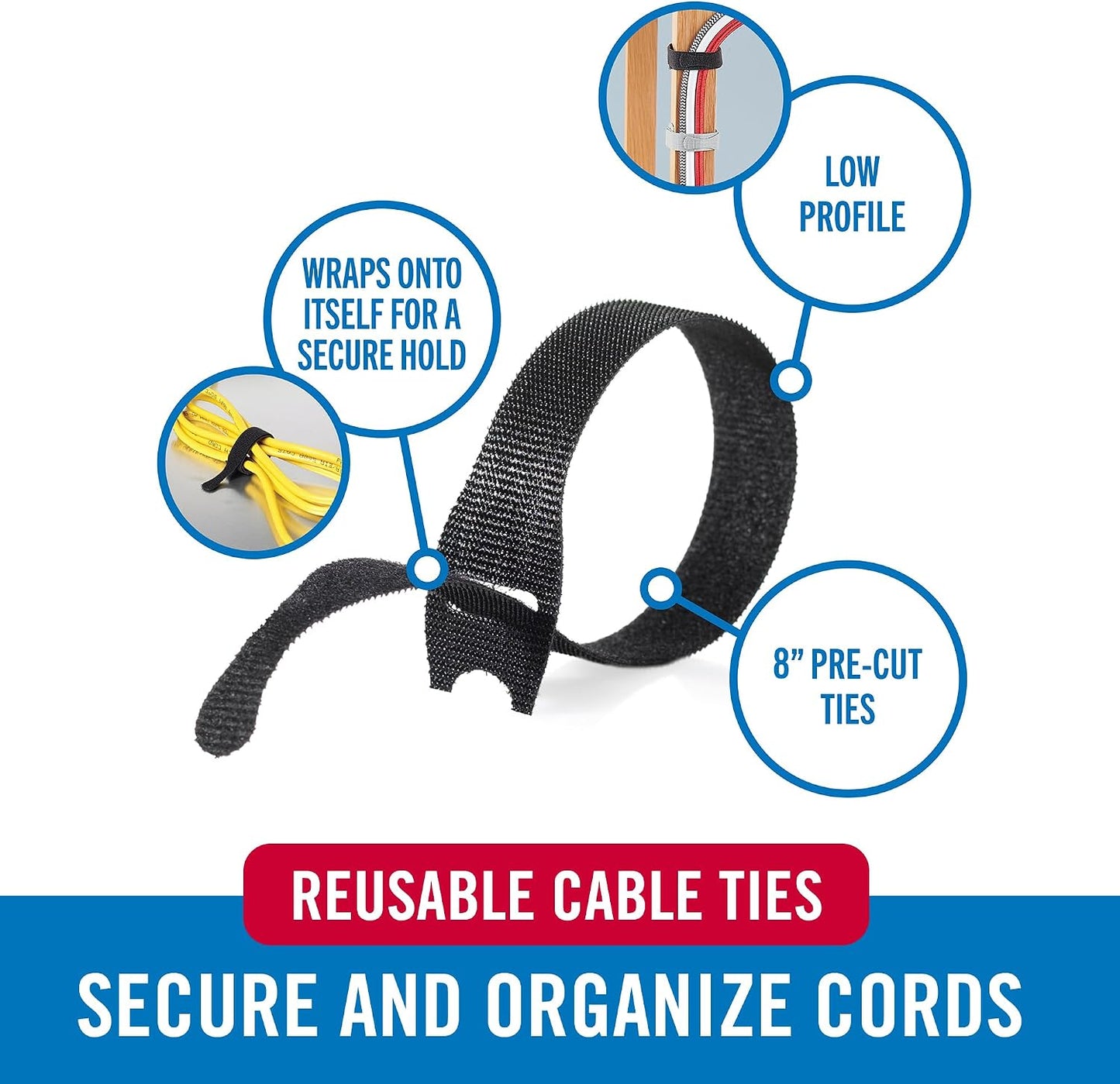 VELCRO Brand ONE WRAP Thin Ties | Strong & Reusable | Perfect for Fastening Wires & Organizing Cords | Black & Gray, 8 x 1/2-Inch | 25 Black + 25 Gray Ties | Thin Reusable Cable Ties For Fastening Wires And Organizing Cords; Ideal For Electronics, Home
