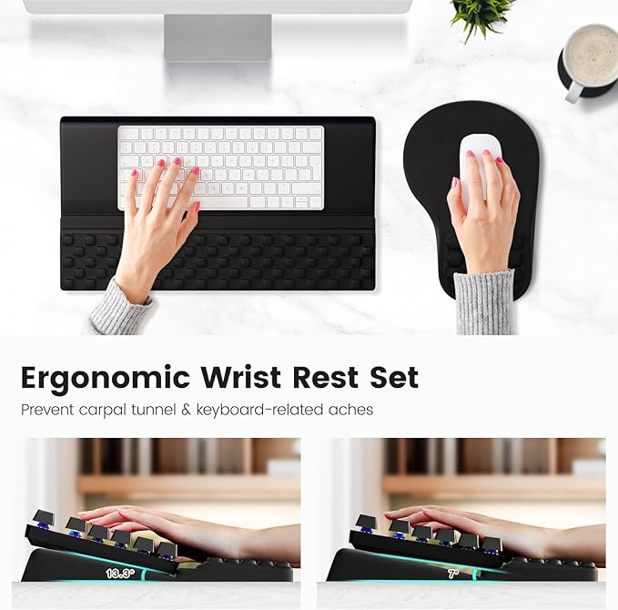 Ospelelf Ergonomic Mouse Pad and Keyboard Stand Wrist Rest Set, Memory Foam - Image 3