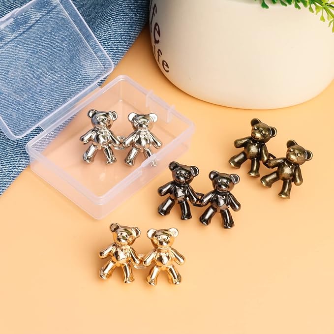 TOOVREN Cute Bear Button Pins for Jeans, No Sew and No Tools Instant Pant Waist - Image 5
