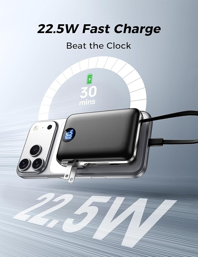 Portable Charger with Built in Cables & Wall Plug, 10000mAh Power Bank - Image 2