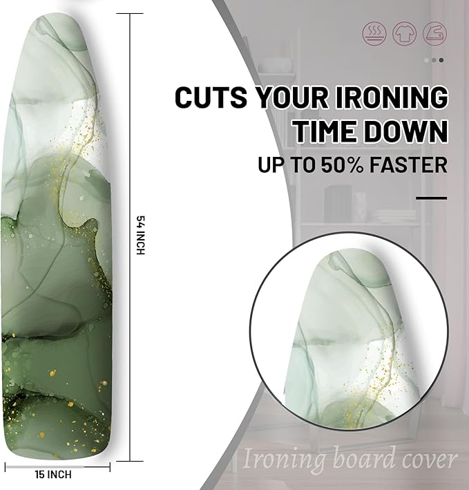 Extra Thick Ironing Board Cover and Pad, Sage Green Marble 15x54 Ironing Board - Image 2