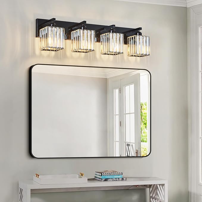 FDPBY Modern Bathroom Vanity Light 4-Lights Plating Black Crystal Bathroom Wall - Image 2