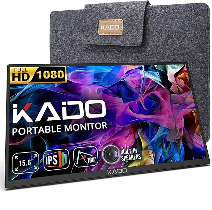 Kado Portable Monitor 15.6-Inch FHD 1080p, 45W Reverse Charging USB-C mini-HDMI by Kado