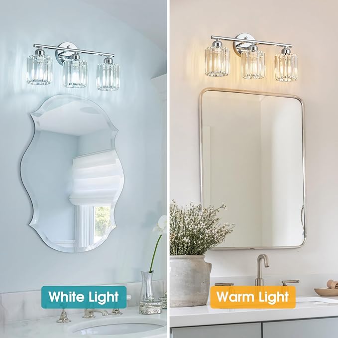 FDPBY Modern 3 Light Crystal Vanity Light, Chrome Vertical Bathroom Light - Image 2