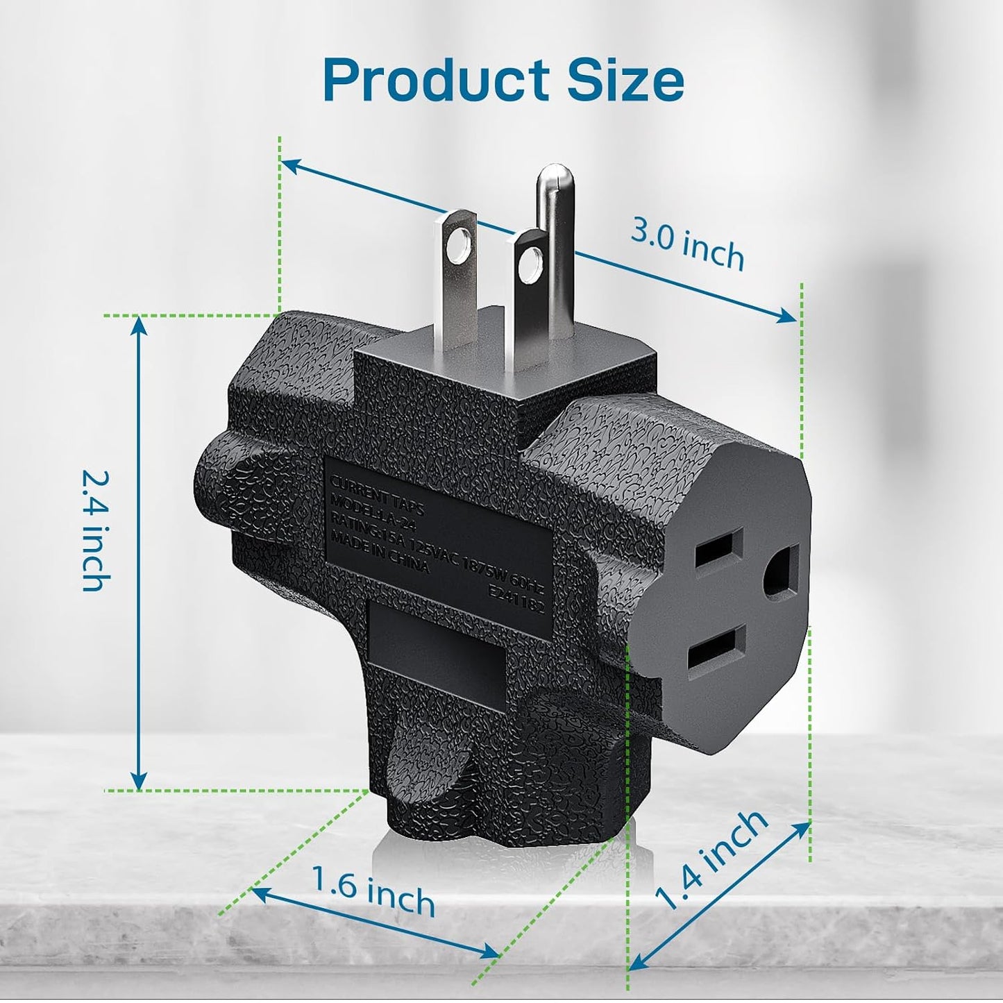 K KASONIC 3 Outlet Grounding Adapter, Heavy Duty Plug Extender 3 Pack Black