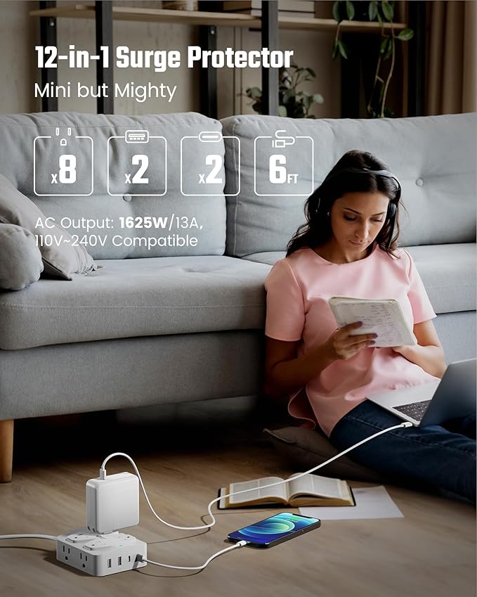 35W Fast Charging SUPERDANNY 4-Outlet 4-USB Power Strip - Image 2