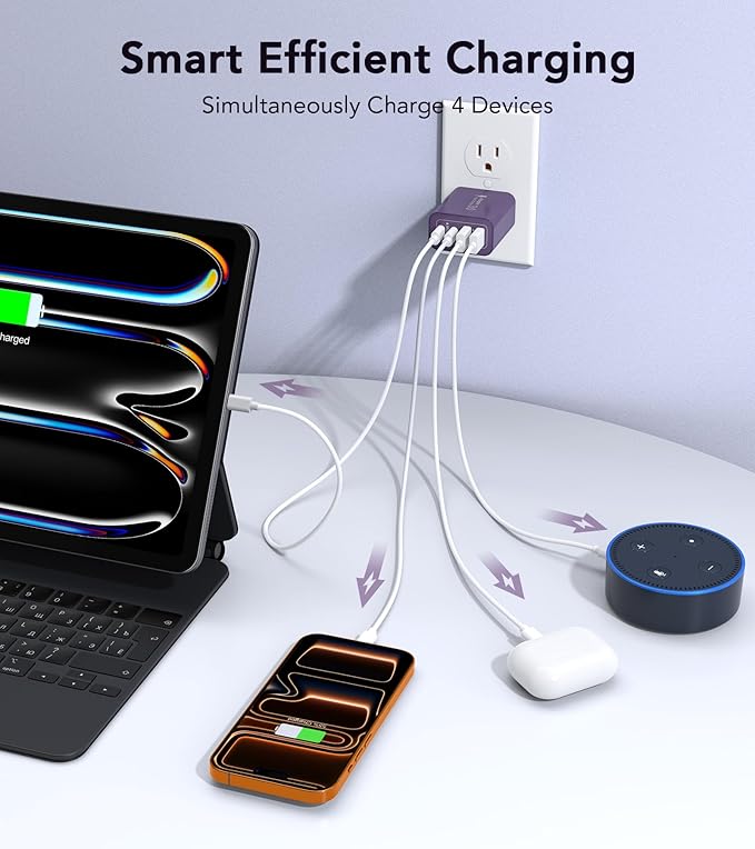 40W USB C Plug, 4-Port Fast Charger Block PD+QC 4 Port Charger Cube Wall - Image 2