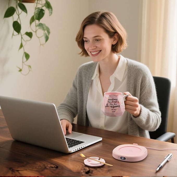 Coffee Mug Warmer & You are Awesome Mug Set, Smart Heated Electric Cup Warmer - Image 5