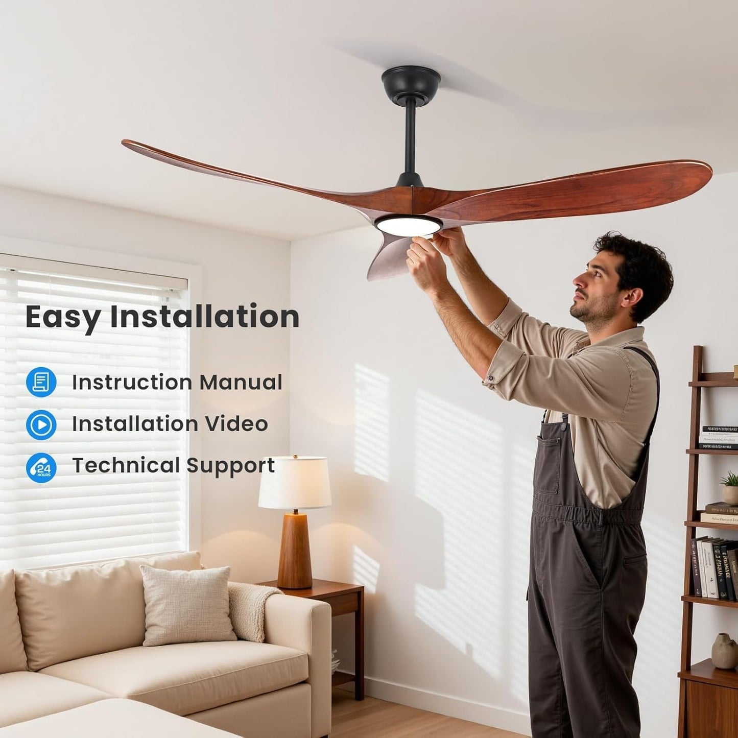 heimo 72 Inch Ceiling Fan with Light and Remote Control, Wood Outdoor Ceiling Fans with Lights Dimmable for Bedroom Living Room Patios Proch Office Rustic Extra Large High Cfm Exterior Fan(Walnut)