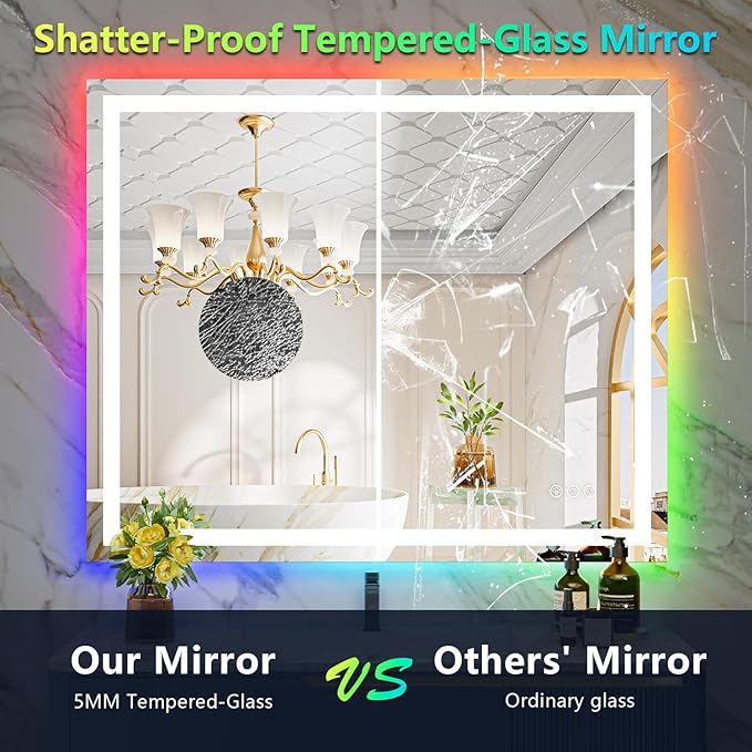 YEELAIT 44x32 Inch RGB LED Bathroom Mirror Front Light and RGB Backlit Lighted - Image 6