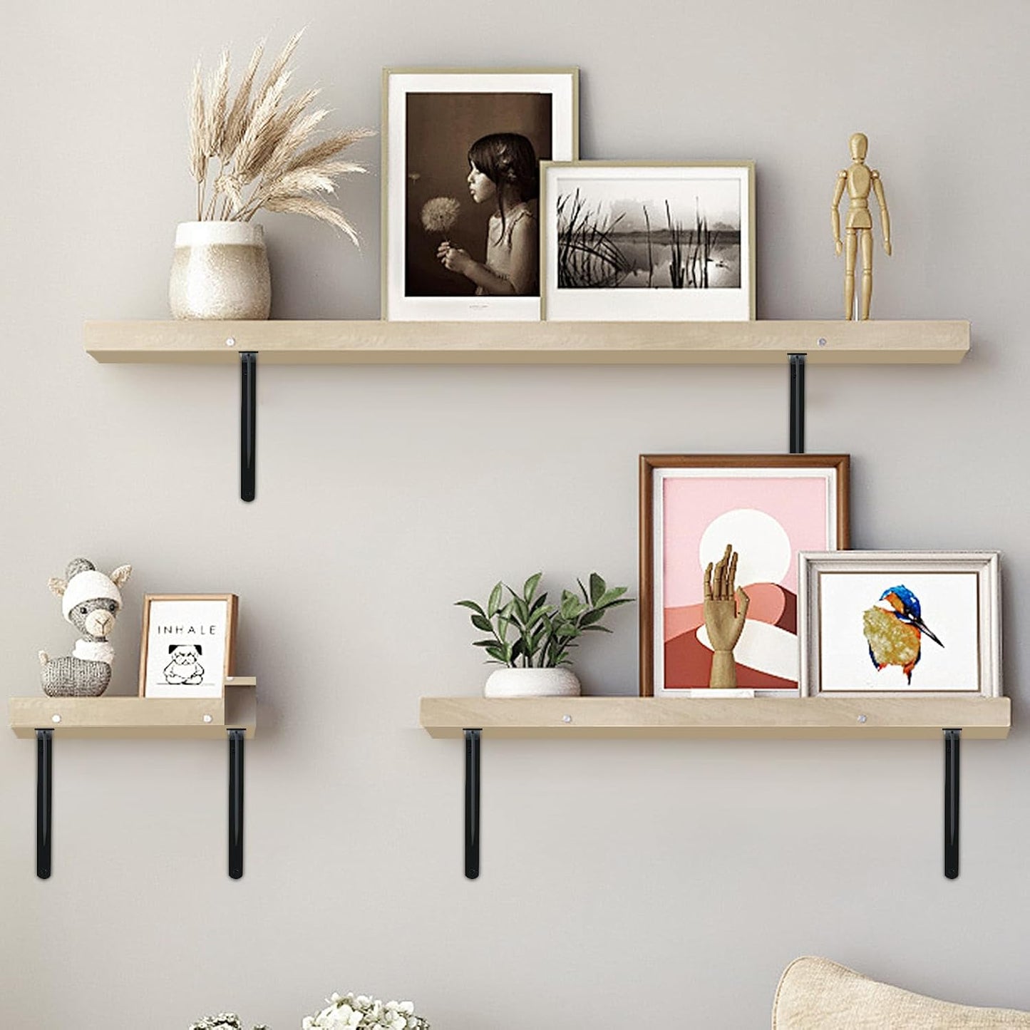 12 Pack L24 x H 12" Black Heavy Duty Shelf Brackets with Screws Metal Shelf Brackets Shelf Support Angle Brackets for Shelves L Brackets Heavy Duty Floating Shelf