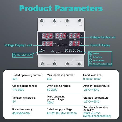 Automatic Transfer Switch, 110V 63A Auto Transfer Switch Real-time Monitoring - Image 4