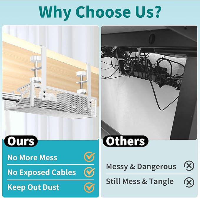 Under Desk Cable Management Tray White, No Drill Desk Cable Management Organizer - Image 5