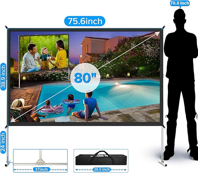 JWSIT Projector Screen and Stand, 80 inch Outdoor Movie Screen-Upgraded 3 - Image 2