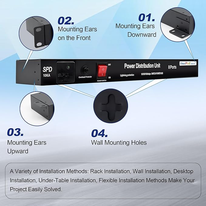 1U PDU Rack Mount Power Surge Protection, 8 NEMA 5-15R Outlets & 5-Port Gigabit - Image 4