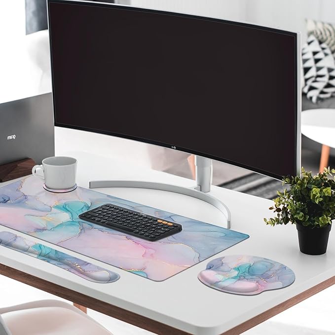 Britimes Blue Purple Liquid Marbling Keyboard Mouse Pad Set 4in1 Large - Image 2