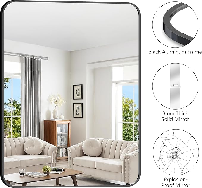 FORBATH Large Bathroom Mirror 48 x 36 Inches，Black Large Wall Mirror Aluminum - Image 6