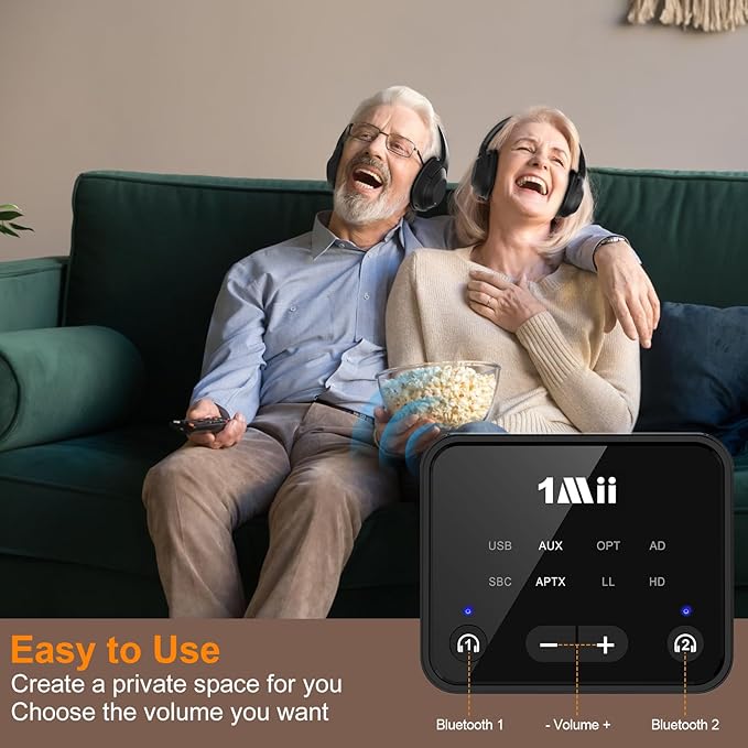 1Mii Bluetooth 5.3 Transmitter for TV to 2 Wireless Headphones, Long Range - Image 3