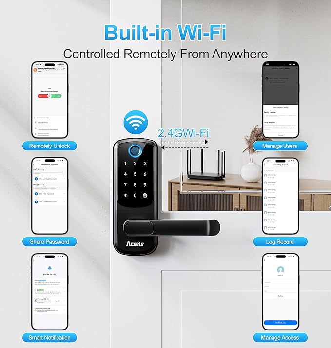 Aceele Keyless Entry Fingerprint Smart Door Lock, Built-in Wi-Fi, Electronic - Image 3
