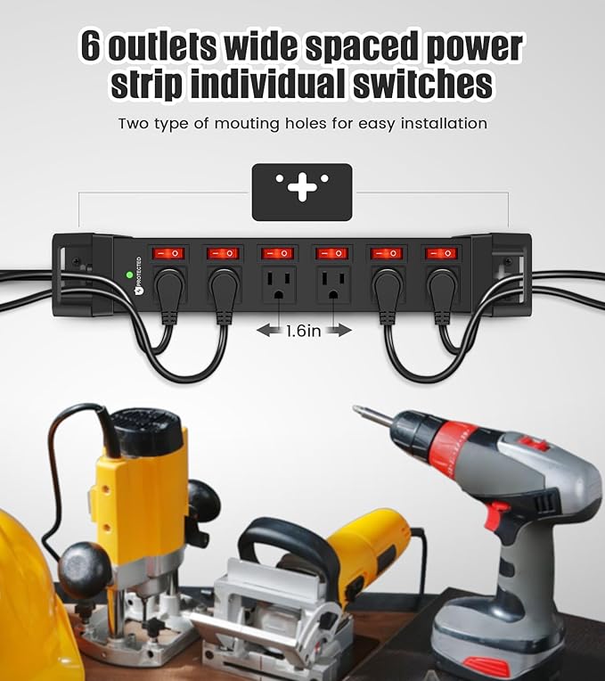 Heavy Duty Power Strip, 6 Outlets Metal Power Strip - Image 6