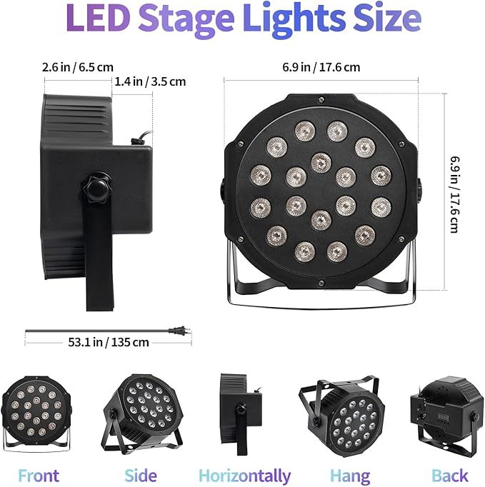 SmarketBuy Stage Lights with Sound Activated & DMX Control, 8 Pack 18x3 W LED - Image 4